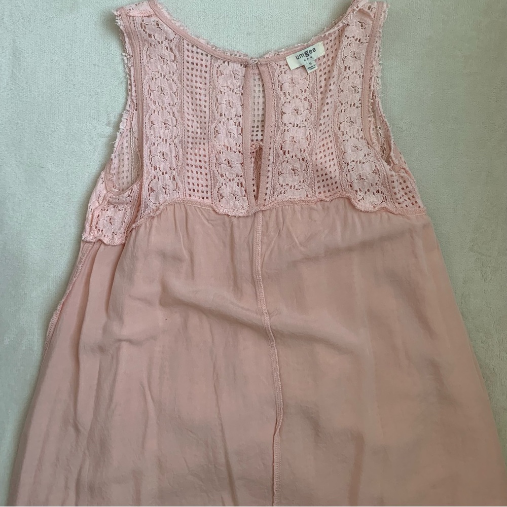 UMGEE Women’s Sleeveless Shift Dress Light Peach Delicate Rough Cut Lace Lined S - Picture 4 of 11